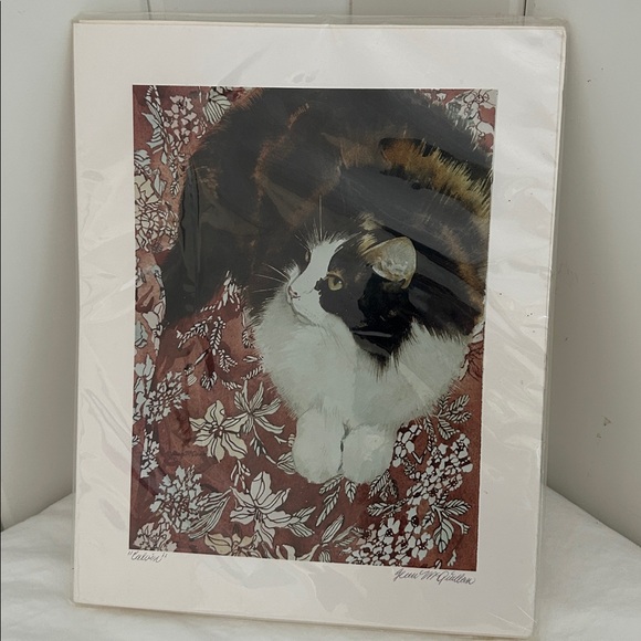1990s Vintage Calvin Cat Litho Print Signed by artist Jean McQuillan signature